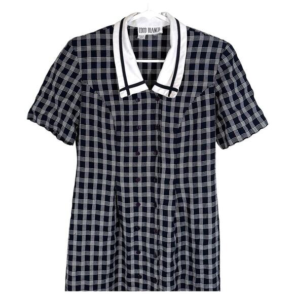 Vintage 90's Coco Bianco Prairie Dress Navy Blue Stripe Gingham Cottagecore - Picture 3 of 6